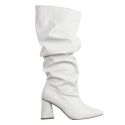 Bota Bel Feminina Fabi Herzer Bico Fino Off White Salto Médio Cano Enrugado