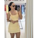 CONJUNTO SAIA E CROPPED DRAPEADO - AMARELO