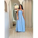VESTIDO EM TECIDO MARRANT COM COSTAS ABERTAS- AZUL