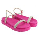 Sandália Papete Flatform Feminina Brilho com Tiras de Strass Napa Pink