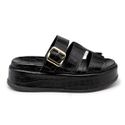 Sandália Feminina Papete Flatform Tira Com Fivela 5301 Croco Preto - Violeta