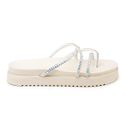 Sandália Papete Feminina Com Sola Alta e Tiras De Strass 199067 Off White