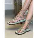 Sandalia Papete Flatform Com Amarração e Metais Verde Mint 183080