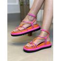 Sandalia Birken Papete De Amarrar Feminina Em Napa Laranja e Pink 183200