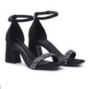 Sandalia Feminina Salto Grosso Em Suede Preto e Strass 183150