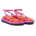 Sandalia Birken Papete De Amarrar Feminina em Napa Laranja e Pink 183200 