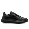 Tenis Couro Masculino Mcqueen Preto Solado Costurado Cadarço