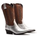 Bota Texana Feminina Metalizado Prata/Kizar Café