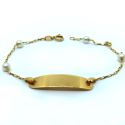 PULSEIRA EM OURO AMARELO 18K 750 INFANTIL PLACA PERÓLAS 3MM