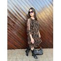 Vestido Helena Preto Abstrato Caramelo