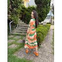 Vestido Cecilia Verde e Laranja Estampado