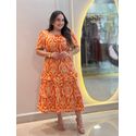Vestido Dina Laranja Estampado Plus