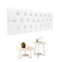 Conjunto Cabeceira Painel Estofada Capitonê 140 cm Branco Paris e Mesa de Centro e Apoio Liz Off White EJ