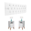 Conjunto Cabeceira Painel Paris 1,60 Suede Capitonê Areia e 02 Mesas de Cabeceira Pérola Branca