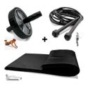 Kit Fitness Roda Abdominal + Colchonete + Corda Fitness 