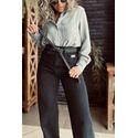 Calça jeans Wide Leg - Preta estonada - Gasparian