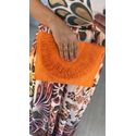 BOLSA CARTEIRA DE PALHA - COR LARANJA