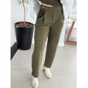 Calça Biamar Reta Em Moletom Com Detalhes Em Cotelê Verde Oliva 1001