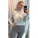 Blusa Biamar Fio Pluma Gola Alta Geométrica Cinza Medio 