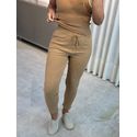 Calça De Tricô Com Barra Italiana Caramelo