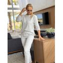 Calça De Tricô Com Barra Italiana Cinza Mescla