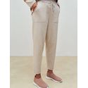 Calça De Tricô Com Barra Italiana Bege Mescla 