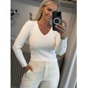 Blusa Canelada Com Decote V Off White 