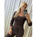 Blusa Canelada Com Decote Quadrado Marrom