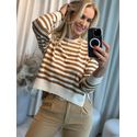 Blusa Biamar Mullet Listrada Off White Com Caramelo 1301