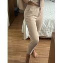 Calça De Tricô Com Barra Italiana Bege Café Com Leite