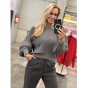 Blusa Biamar Com Gola V e Toque de Fio Pluma Cinza 02/05