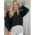 Blusa Biamar Com Gola V e Toque de Fio Pluma Preto 02/05 