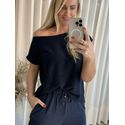 Blusa Ambicione Decote Redondo Reta Azul Marinho 3008