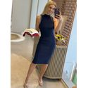 Vestido Biamar Midi Canelado Com Detalhe De Cava Azul Marinho 0110