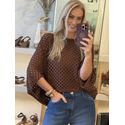 Blusa Le Bongã Ampla Com Pontos Vazados Marrom 2609