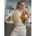 Blusa Biamar Geométrica Gola Alta Bege Claro 2306
