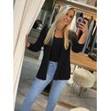Cardigan Alongado Com Malha Canelada Preto 