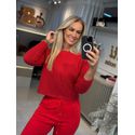 Blusa Gola Canoa Com Manga Morcego Vermelho