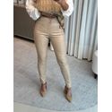 Calça Resinada Com Bolso Bege 