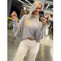 Blusa Biamar De Fio Pluma Com Manga Morcego Cinza