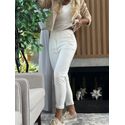 Calça De Tricô Com Barra Italiana Off White 