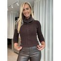 Blusa Trabalhada Com Gola Removível De Pele Marrom 