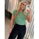 Blusa Canelada Biamar Com Gola Redonda Verde 