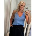 Regata Anna Karenina De Linho Com Recorte Nas Costas Azul 