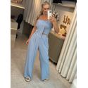 Calça Le Bongã De Viscolinho Com Pregas Azul 