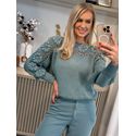 Blusa Biamar Em Ponto Margarida Com Detalhe Vazado Verde 1807