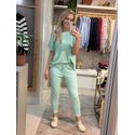 Calça De Tricô Com Barra Italiana Verde Claro 0408
