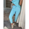Calça De Tricô Com Barra Italiana Azul Turquesa