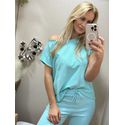 Blusa Ambicione Decote Redondo Reta Azul Turquesa