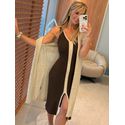  Vestido Le Bongã Tricô Canelado Midi Decote V Marrom 2611